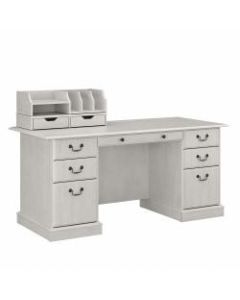 Bush Furniture Saratoga 66inW Executive Desk With Drawers And Desktop Organizers, Linen White Oak, Standard Delivery