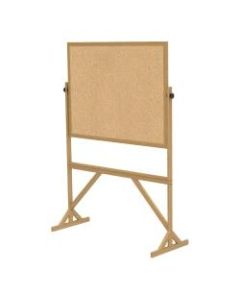 Ghent 2-Sided Cork Bulletin Board, 72 1/8in x 53 1/4in, Wood Frame With Brown Finish