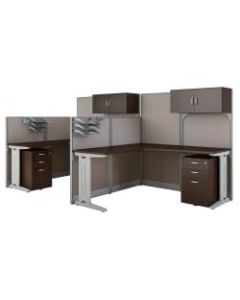 Bush Business Furniture Office in an Hour 2 Person L Shaped Cubicle Workstations, Mocha Cherry, Standard Delivery