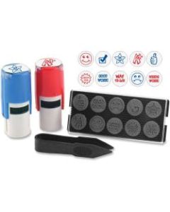 Stamp-Ever U.S. Stamp & Sign 10-in-1 Stamp Kit - Message/Design Stamp - "Needs Work, Good Work, Great Job, Thumbs Up, Star, Smiley Face, Frowning Face, Checkmark, A+, Way To Go" - 0.63in Impression Diameter - Blue, Red - 1 Each