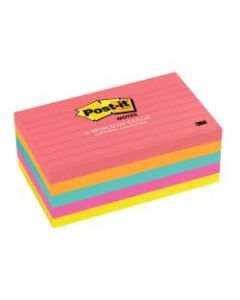 Post-it Notes, 3in x 5in, Lined, Cape Town Color Collection, Pack Of 5 Pads