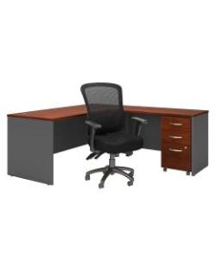 Bush Business Furniture Components 72inW L-Shaped Desk With Mobile File Cabinet And High-Back Multifunction Office Chair, Hansen Cherry/Graphite Gray, Premium Installation
