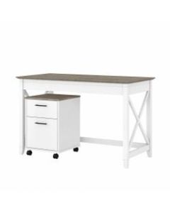 Bush Furniture Key West 48inW Writing Desk With 2-Drawer Mobile File Cabinet, Shiplap Gray/Pure White, Standard Delivery