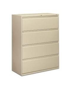HON 800 42inW Lateral 4-Drawer File Cabinet With Lock, Metal, Putty