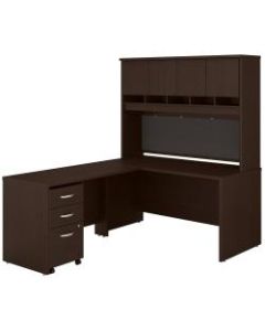 Bush Business Furniture Components 60inW L-Shaped Desk With Hutch And Mobile File Cabinet, Mocha Cherry, Premium Installation