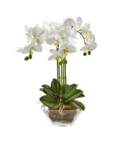 Nearly Natural 22inH Artificial Triple Phalaenopsis Orchid With Glass Vase, White/Clear