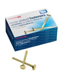 OIC Brass-Plated Round Head Paper Fasteners, 2in, Brass, Box Of 100