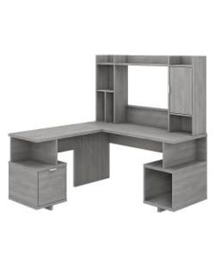 kathy ireland Home by Bush Furniture Madison Avenue 60inW L-Shaped Desk With Hutch, Modern Gray, Standard Delivery