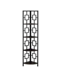 Monarch Specialties Astrid 62inH 4-Shelf Corner Bookcase, Espresso/Black