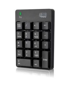Adesso Wireless Spill Resistant 18-Key Numeric Keypad - Wireless Connectivity - RF - 30 ft - 2.40 GHz - USB Interface - 18 Key - English (US) - Computer - Windows - Membrane Keyswitch - AAA Battery Size Supported - Black