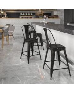 Flash Furniture 24inH Commercial-Grade Metal Counter Stool, Black/Antique Gold