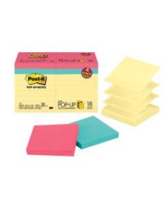 Post-it Pop-up Notes, 3in x 3in, Canary Yellow, 100 Sheets Per Pad, Pack Of 18 Pads