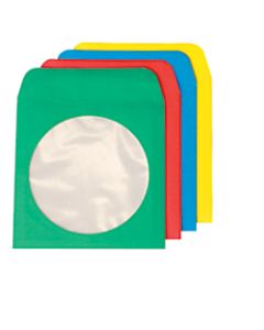 Quality Park CD/DVD Sleeves, 4 7/8in x 5in, Assorted Colors, Box Of 50