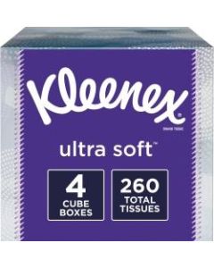 Kleenex Ultra Soft 3-Ply Facial Tissues, White, 65 Tissues Per Box, Pack Of 4 Boxes
