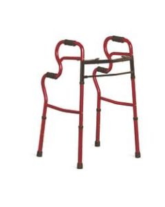 Medline Adult Stand-Assist 2-Button Folding Walkers, Red, Case Of 2