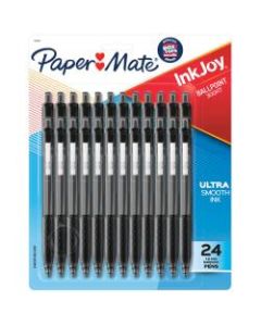 Paper Mate InkJoy 300 RT Retractable Pens, Medium Point, 1.0 mm, Clear Barrels, Black Ink, Pack Of 24