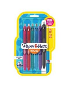 Paper Mate InkJoy Retractable Gel Pens, Fine Point, 0.5 mm, Black Barrels, Assorted Ink Colors, Pack Of 6