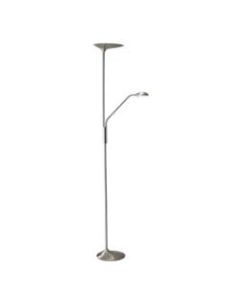 Adesso Kepler LED Torchiere Floor Lamp, With Reading Light, 70 1/2inH, Brushed Steel Shade/Brushed Steel Base