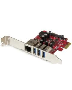 StarTech.com 3 Port PCI Express USB 3.0 Card + Gigabit Ethernet - Running low on expansion slots? Merge USB 3.0 and GbE into a single PCIe combo card
