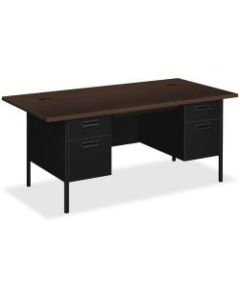 HON Metro Classic Double Pedestal Desk - 4-Drawer - 72in x 36in x 29.5in - 4 x Box Drawer(s), File Drawer(s) - Double Pedestal - Square Edge - Material: Steel - Finish: Mocha Laminate, Black Paint