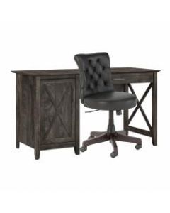 Bush Furniture Key West 54inW Computer Desk With Storage And Mid-Back Tufted Office Chair, Dark Gray Hickory, Standard Delivery