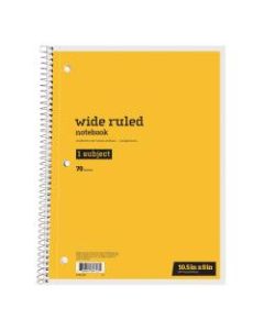 Just Basics Spiral Notebook, 8in x 10-1/2in, 1 Subject, Wide Ruled, 70 Sheets, Yellow