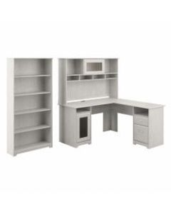 Bush Furniture Cabot 60inW L-Shaped Computer Desk With Hutch And 5-Shelf Bookcase, Linen White Oak, Standard Delivery