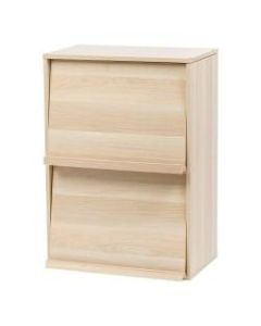 IRIS Wood Shelf With Pocket Doors, 2-Tier, Light Brown