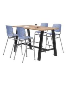 KFI Midtown Bistro Table With 4 Stacking Chairs, 41inH x 36inW x 72inD, Kensington Maple/Peri Blue