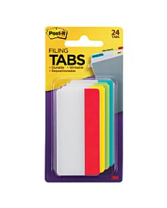 Post-it Notes Durable Filing Tabs, 3in x 1-1/2in, Assorted Colors, 6 Flags Per Pad, Pack Of 4 Pads