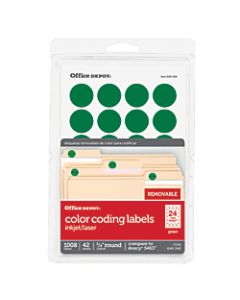 Office Depot Brand Removable Round Color-Coding Labels, 3585401836, 3/4in Diameter, Green, Pack Of 1,008