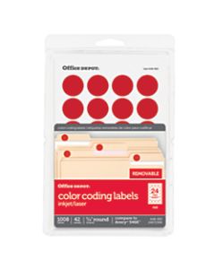 Office Depot Brand Removable Round Color-Coding Labels, OD98786, 3/4in Diameter, Red, Pack Of 1,008