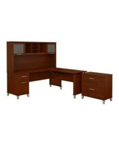 Bush Furniture Somerset 72inW 3 Position Sit to Stand L Shaped Desk With Hutch And File Cabinet, Hansen Cherry, Standard Delivery