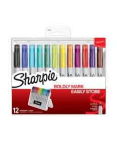 Sharpie Permanent Marker Hero Pack With Storage Case, Ultra-Fine Point, Assorted Colors, Pack Of 12