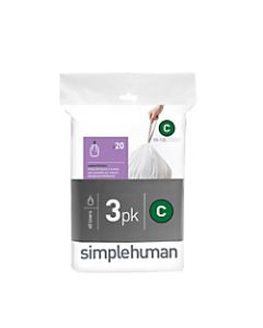 simplehuman Code C Custom-Fit Can Liners, 2.6-3.2 Gallons, White, Box Of 240