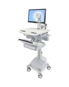 Ergotron StyleView Cart with LCD Pivot, SLA Powered, 1 Drawer - 1 Drawer - 37 lb Capacity - 4 Casters - Aluminum, Plastic, Zinc Plated Steel - White, Gray, Polished Aluminum