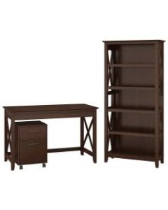 Bush Furniture Key West 48inW Writing Desk With 2 Drawer Mobile File Cabinet And 5 Shelf Bookcase, Bing Cherry, Standard Delivery