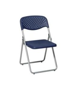 Office Star Work Smart Plastic Mid-Back Folding Chairs, Blue/Silver, Pack Of 4
