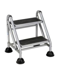 Cosco Rolling Commercial Step Stool, 2-Step, 19 7/10 Spread, Black/Platinum