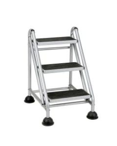 Cosco Rolling Commercial Step Stool, 3-Step, 26 3/5 Spread, Black/Platinum