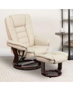 Flash Furniture LeatherSoft Recliner And Ottoman, Beige/Mahogany