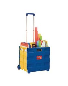 Educational Insights Teacher Tote-All Plastic Rolling Cart With Telescoping Handle, 16 3/4inH x 15 3/4inW x 14 1/4inD, Blue/Yellow