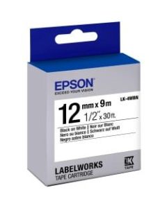 Epson LabelWorks Standard LK-4WBN Tape Cartridge, 1/2in x 30ft, Black/White