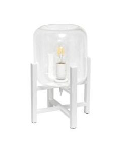 Simple Designs Wood Mounted Table Lamp, 13-7/16inH, Clear Shade/White Base