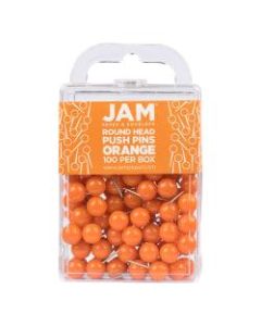 JAM Paper Colorful Push Pins, 1/2in, Orange, Pack Of 100 Push Pins