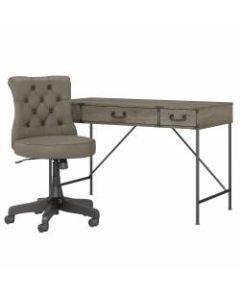 kathy ireland Home by Bush Furniture Ironworks 48inW Writing Desk With Drawers And Mid-Back Tufted Office Chair, Restored Gray, Standard Delivery