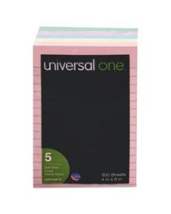 Universal Lined Self-Stick Notes, 4in x 6in, Assorted Colors, 100 Sheets Per Pad, Pack Of 5 Pads