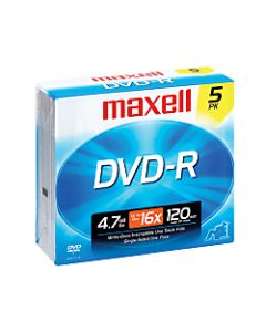 Maxell DVD-R Recordable Discs, 4.7GB/120 Minutes, Pack Of 5