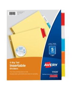 Avery Big Tab Insertable Dividers Gold Reinforced Edge, 30% Recycled, Buff/Multicolor, 5-Tab