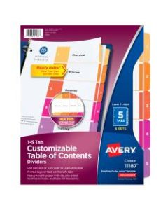 Avery Ready Index Table Of Contents Dividers, 1-5 Tab, Multicolor, Pack Of 6 Sets